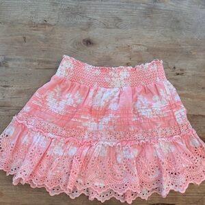 LoveShackFancy Jimena Ruffle Mini Skirt in Coral Romance Size M
